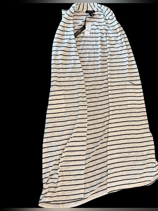 Sweaters - White House Black Market WHBM White Black Striped Long Cardigan NWT Medium P $78
